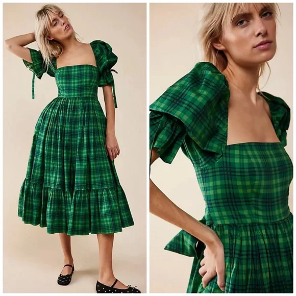 Selkie Dresses Free People X Selkie Plaid Green Market Dress